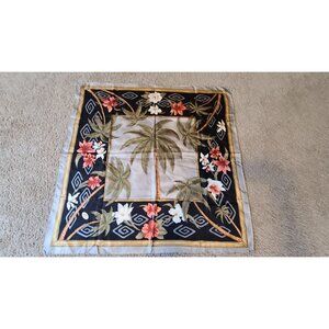 Vintage Beautiful Silk Scarf Palm Trees and Flowers High Quality